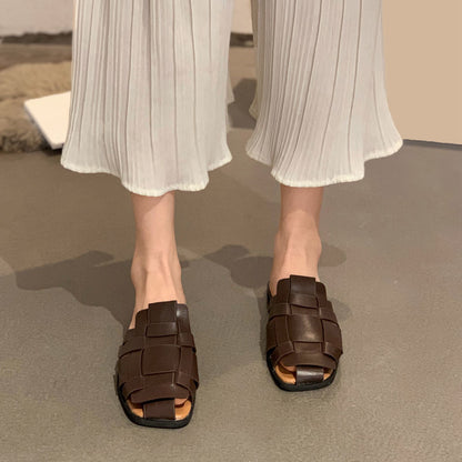 Sandalias y pantuflas Baotou Drag para mujer, de estilo retro, con suela suave y antideslizantes, a la moda.