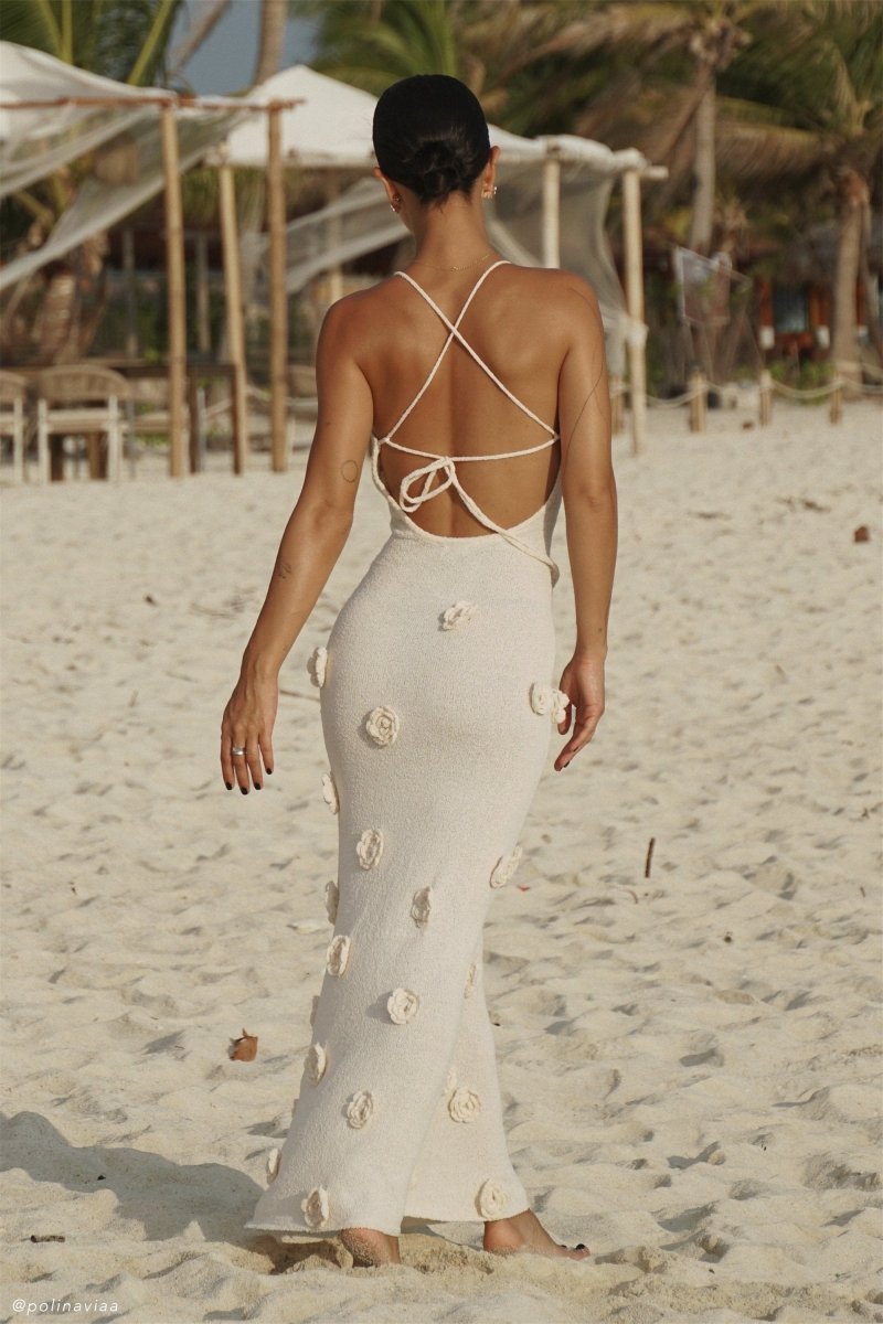 Vestido largo de punto floral con cuello en V de Edwina