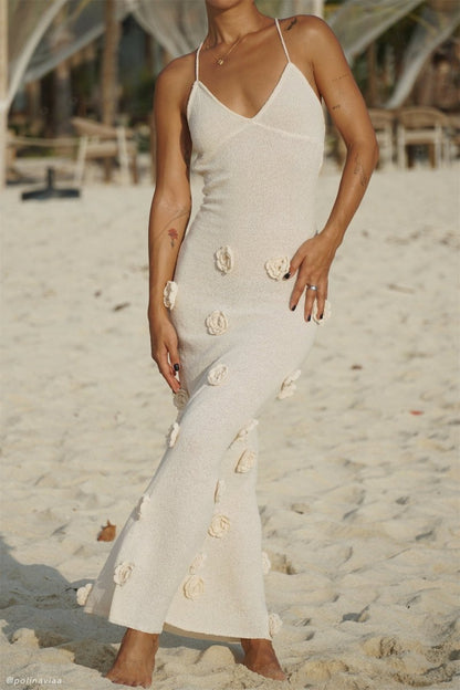 Vestido largo de punto floral con cuello en V de Edwina