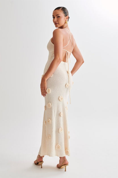 Vestido largo de punto floral con cuello en V de Edwina