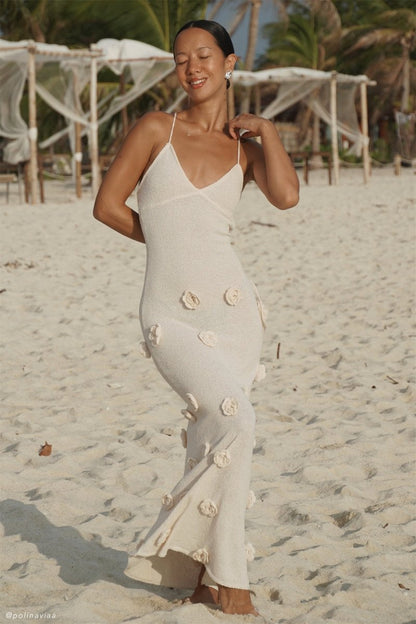 Vestido largo de punto floral con cuello en V de Edwina