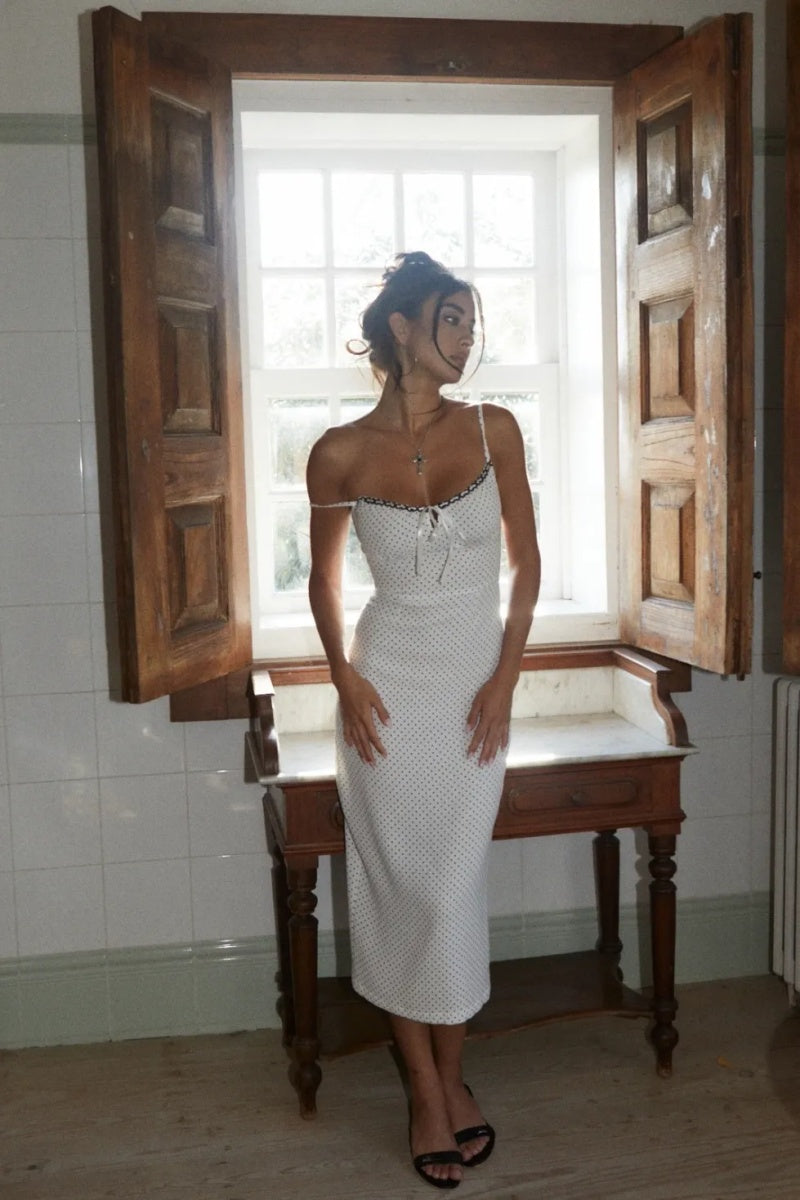 Hüft-Midikleid mit Polka Dots