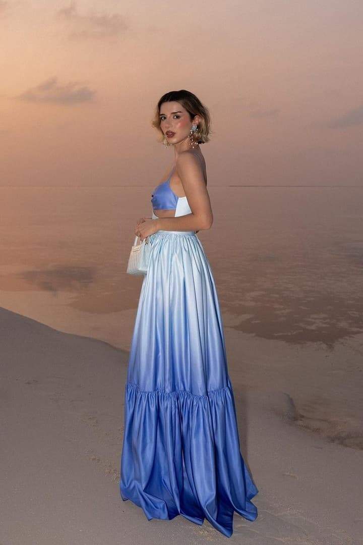 Vestido lencero largo con degradado y aberturas Ethel