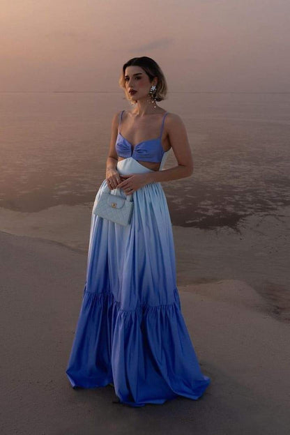 Vestido lencero largo con degradado y aberturas Ethel