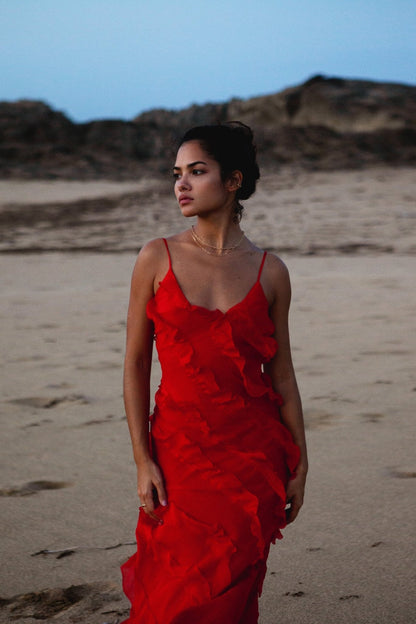 Vestido lencero largo con volantes de gasa Eve