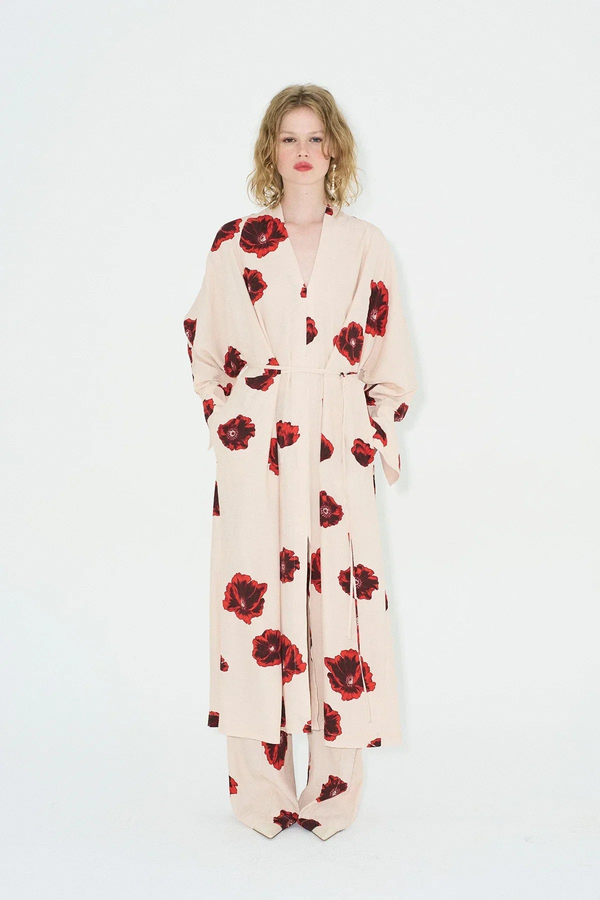 Kimonokleid mit Sahara-Print – Coquelicot