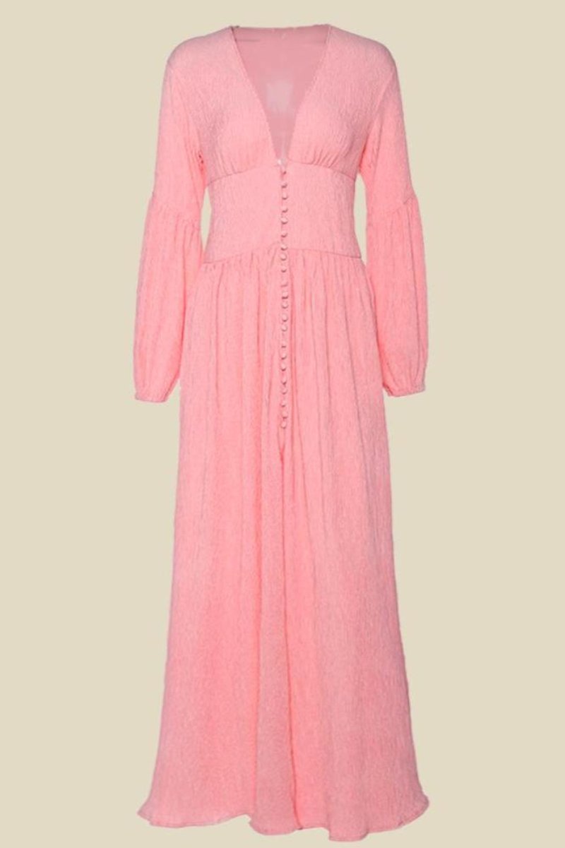 Vestido largo de lechera plisado con cuello en V de Giselle