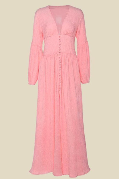 Vestido largo de lechera plisado con cuello en V de Giselle