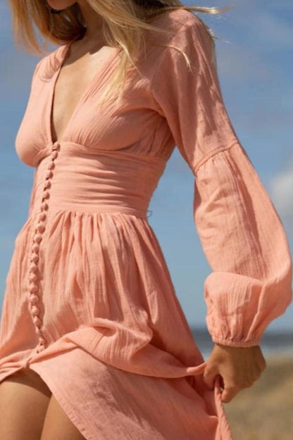 Vestido largo de lechera plisado con cuello en V de Giselle