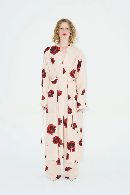 Kimonokleid mit Sahara-Print – Coquelicot