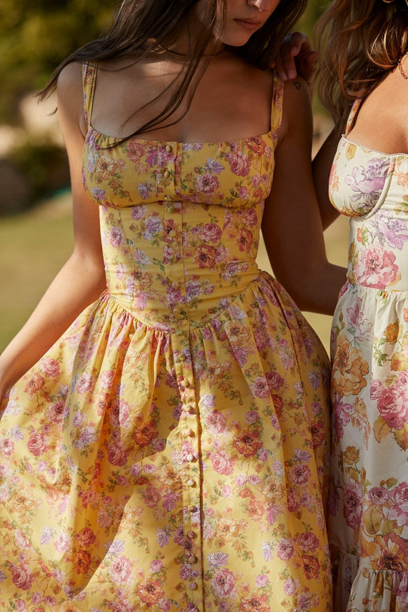 Tatiana – Gelbes Midikleid mit Blumenmuster