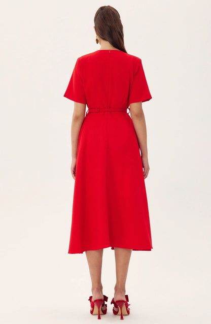 Vestido midi de manga corta con apliques florales Grace