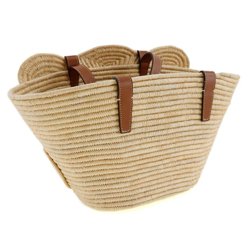 CL Borsa a mano Classic Small Panier in rafia e pelle di vitello