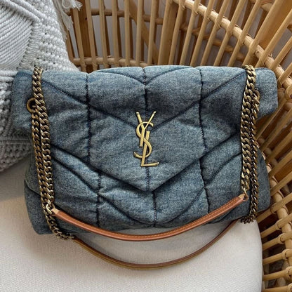 SL Loulou Puffer Bag Made Of Quilted Vintage Denim
