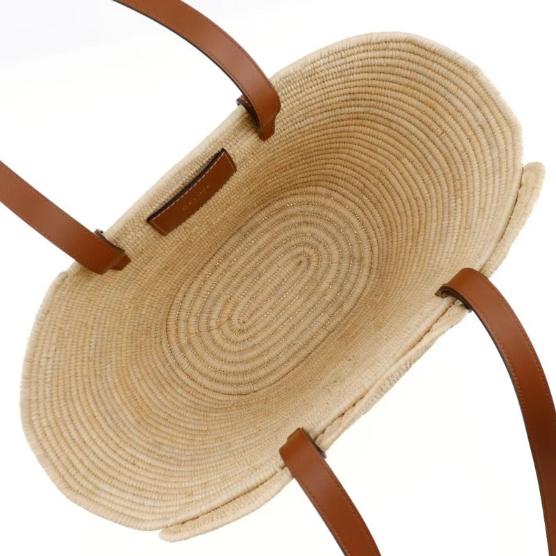 CL Borsa a mano Classic Small Panier in rafia e pelle di vitello