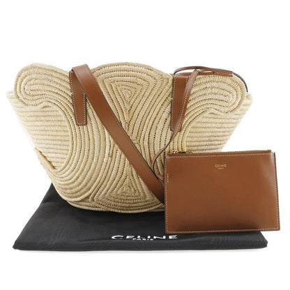 CL Borsa a mano Classic Small Panier in rafia e pelle di vitello