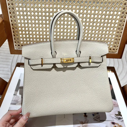 HMÈ Birkin 25 HSS-taske i Chalk / Dove Grey Togo-læder