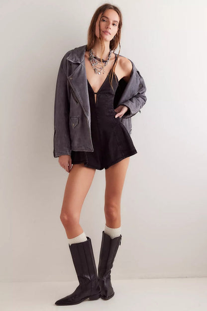 Sara V-neck Ruffle Hem Knit Mini Dress