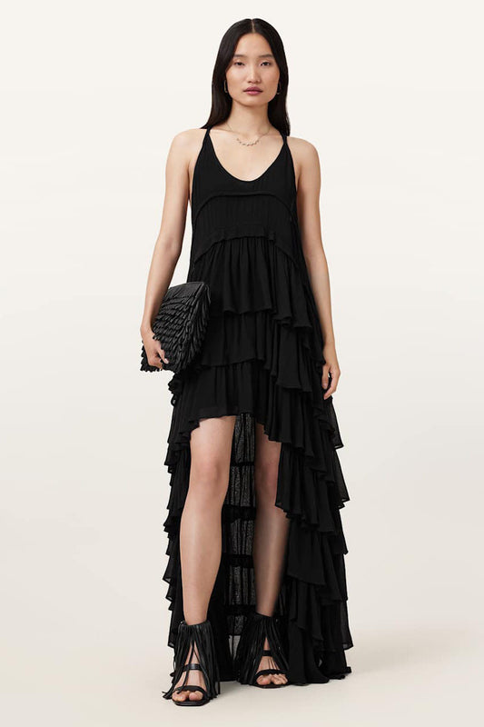 Black Layered Asymmetric Maxi Dress