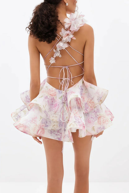 Pink Backless Printed Mini Dress