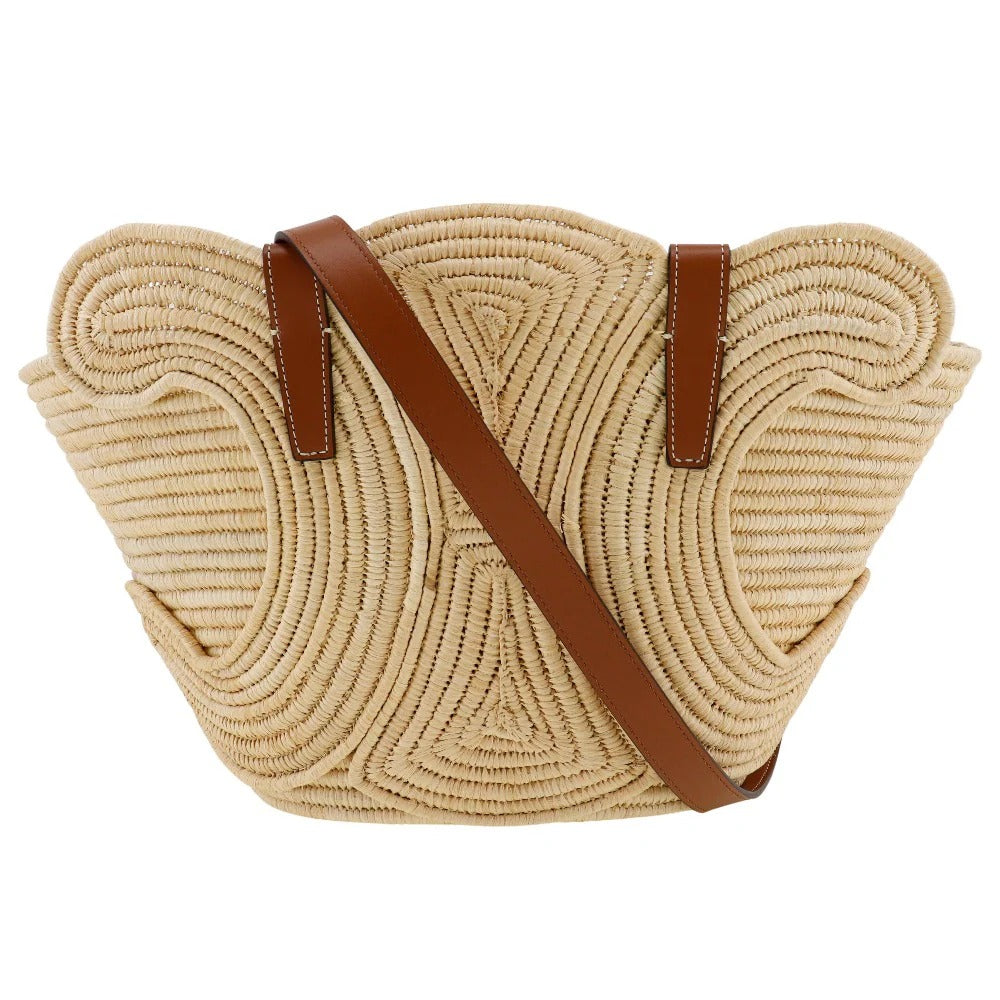 CL Borsa a mano Classic Small Panier in rafia e pelle di vitello