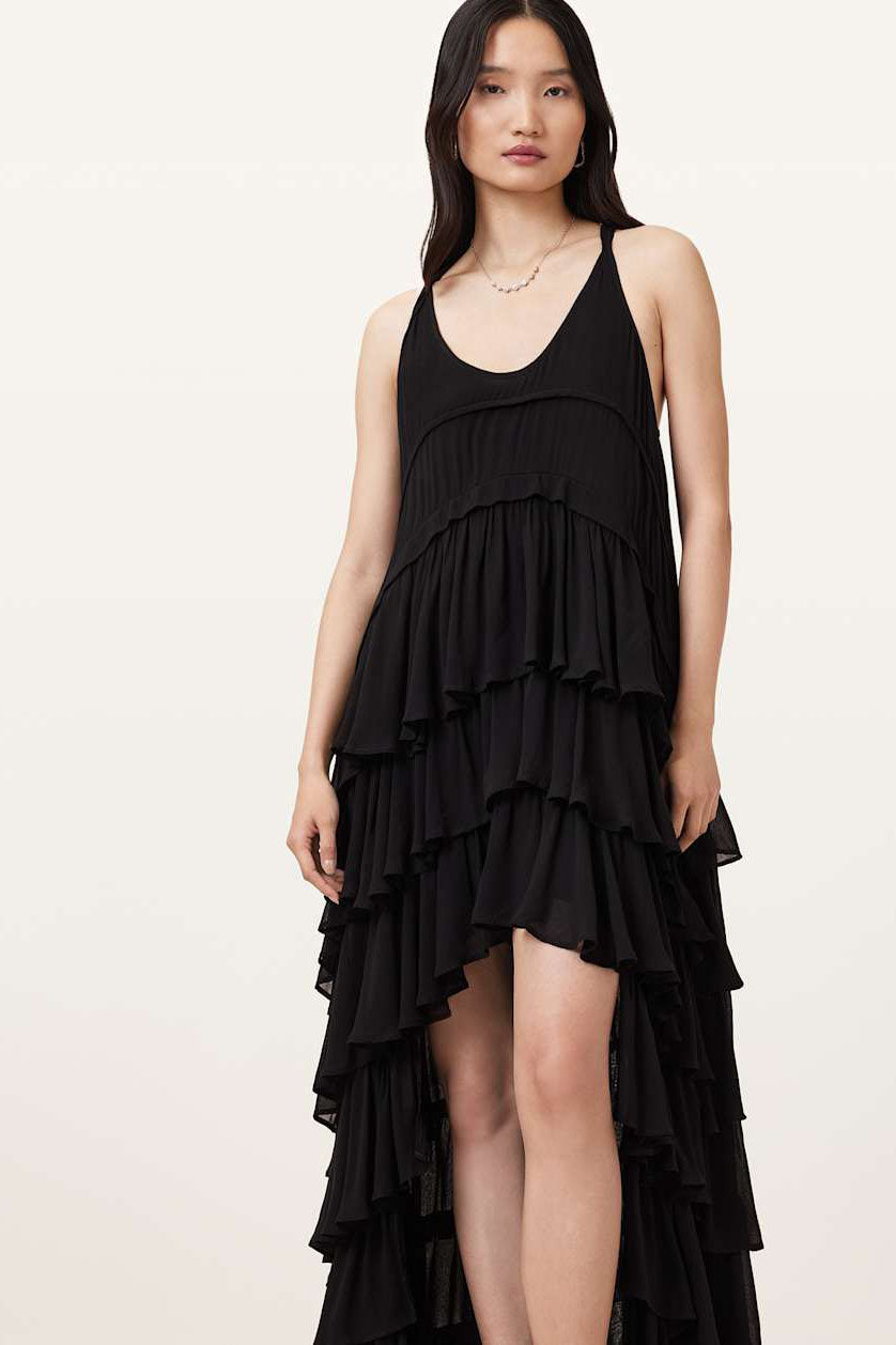 Black Layered Asymmetric Maxi Dress