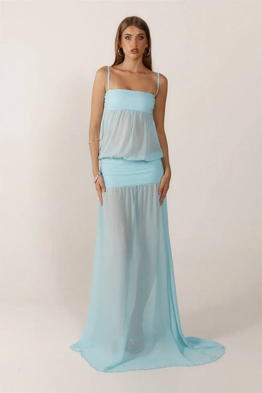 Blue Sheer Maxi Dress