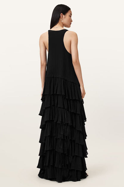 Black Layered Asymmetric Maxi Dress