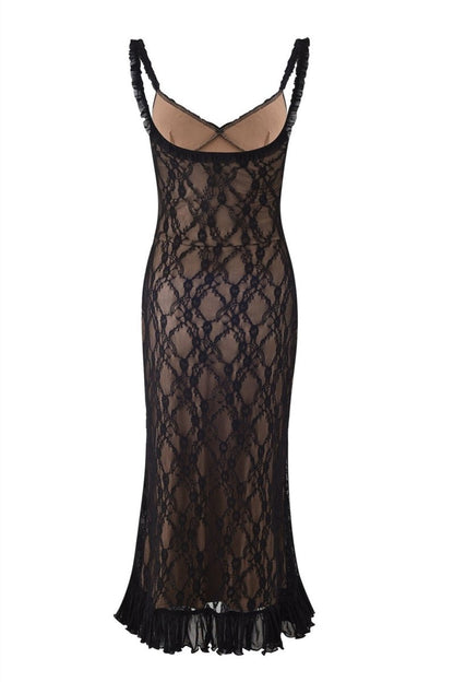 Vestido largo con volantes de encaje floral Ina