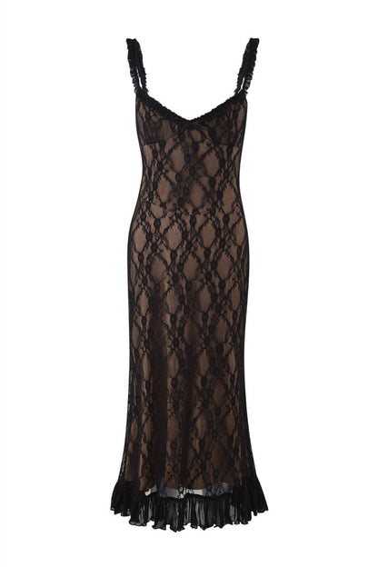 Vestido largo con volantes de encaje floral Ina