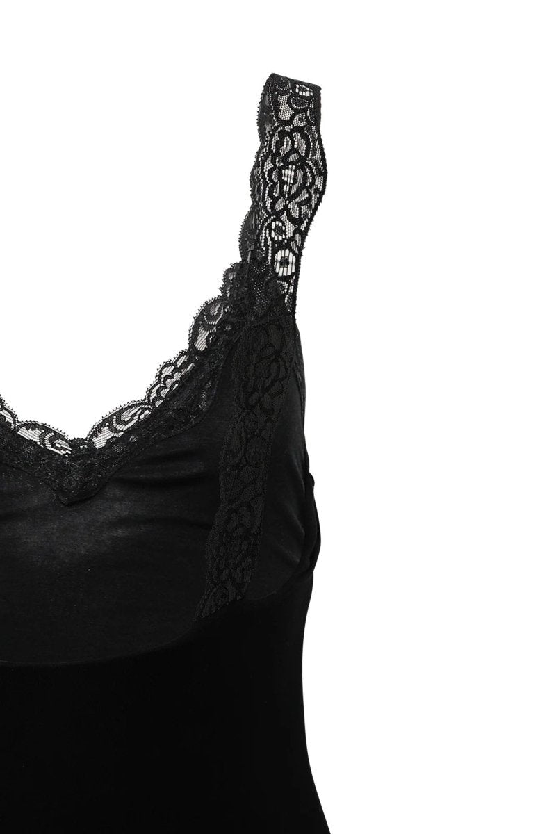 Vestido largo Irene con escote en V y ribete de encaje