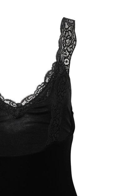 Vestido largo Irene con escote en V y ribete de encaje