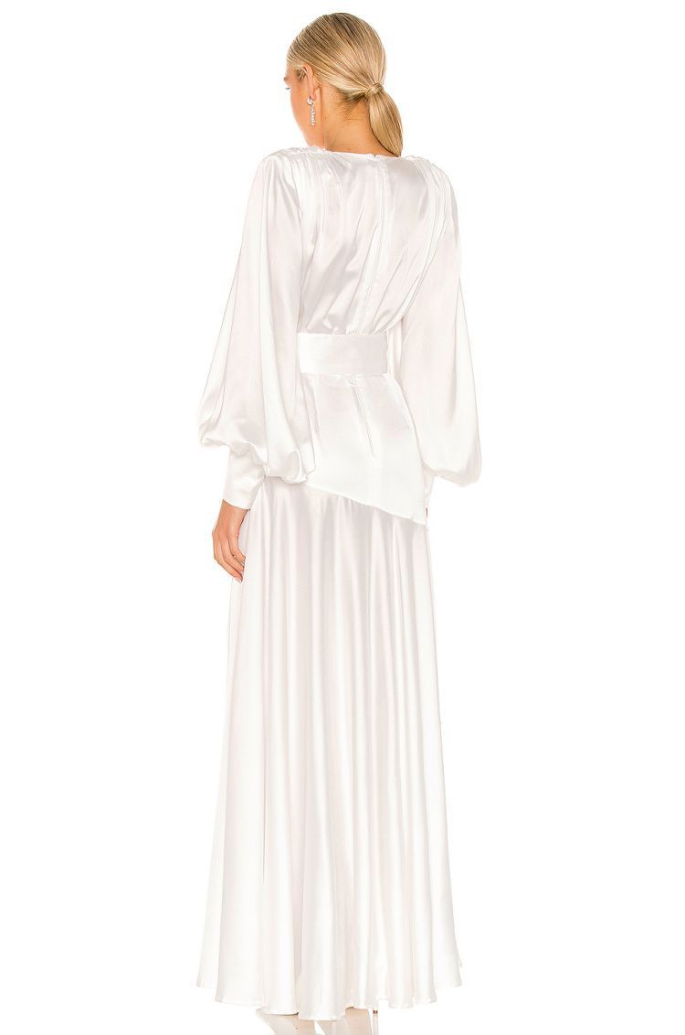 Vestido largo Phoebe con escote en V, abertura y cinturón