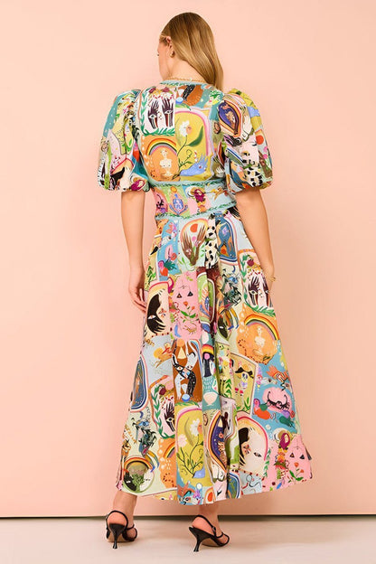 Juliana – Midikleid mit V-Ausschnitt und Puffärmeln