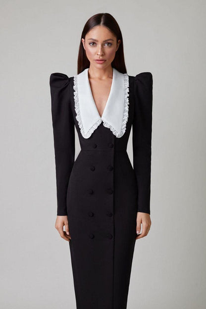 Kathy Midikleid mit Peter-Pan-Kragen und V-Ausschnitt