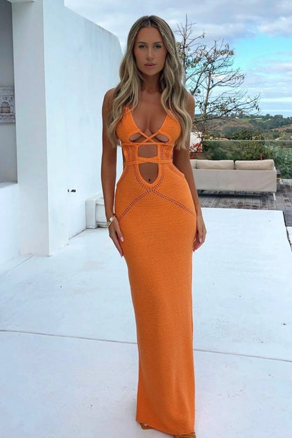 Megan – Gestricktes, ausgehöhltes Maxikleid