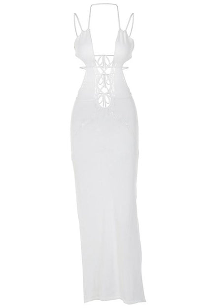 Megan – Gestricktes, ausgehöhltes Maxikleid