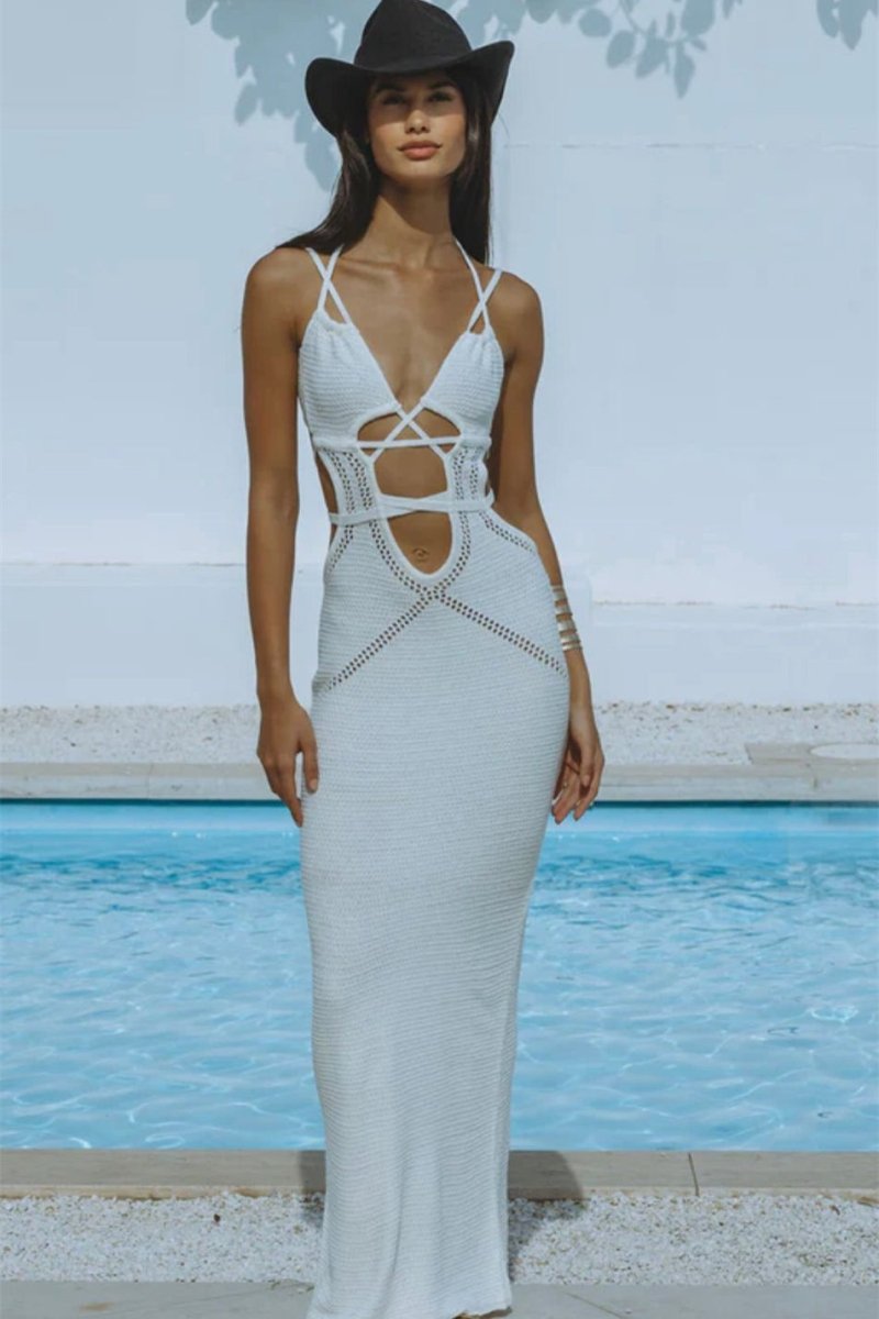 Megan – Gestricktes, ausgehöhltes Maxikleid