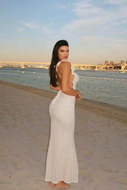 Muriel – Maxikleid aus Strick mit Rüschen und Cut-outs