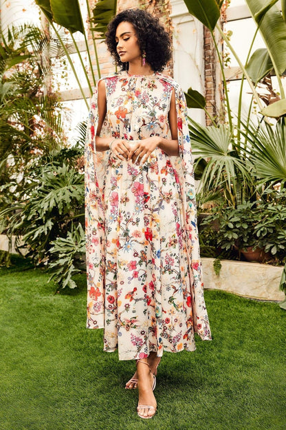 Vestido largo con mangas capa y cuello redondo Nola