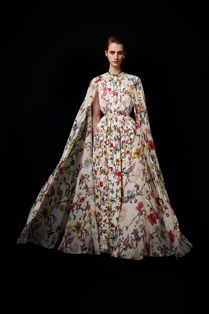 Vestido largo con mangas capa y cuello redondo Nola