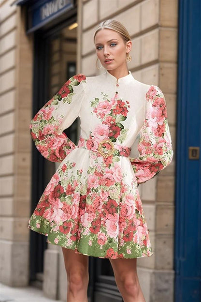 Renata – Midikleid mit Ballonärmeln und Blumenmuster