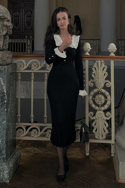 Vestido midi de punto con perlas y volantes de Sicily