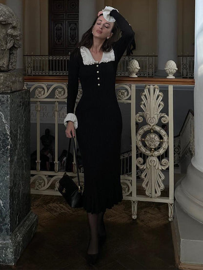 Vestido midi de punto con perlas y volantes de Sicily