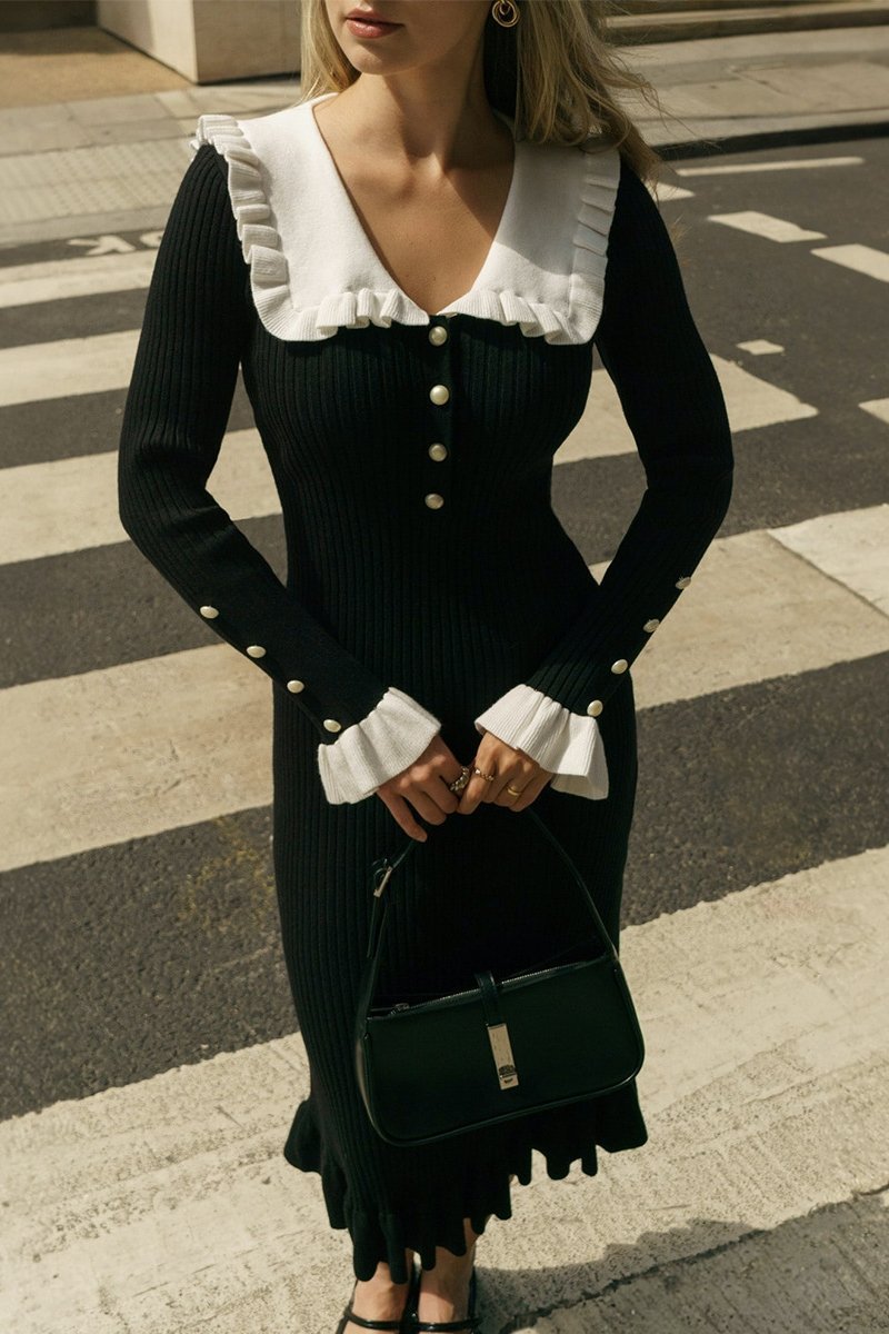 Vestido midi de punto con perlas y volantes de Sicily