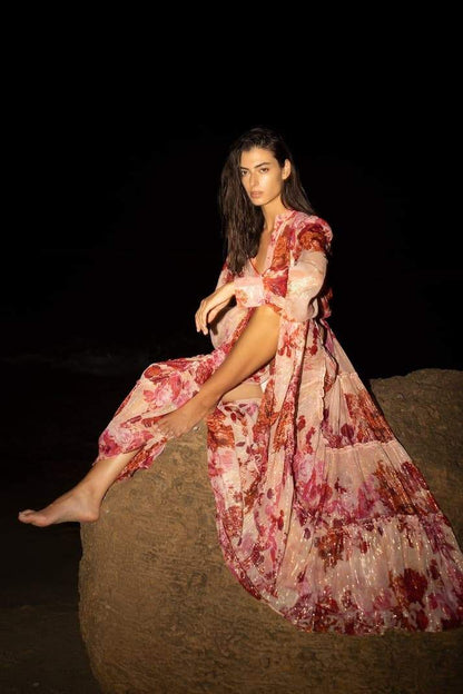 Sylvia Floral Maxikleid mit langen Ärmeln