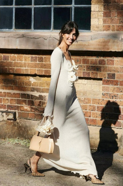 Trista – Maxikleid aus Polyester mit V-Ausschnitt und Schlitz