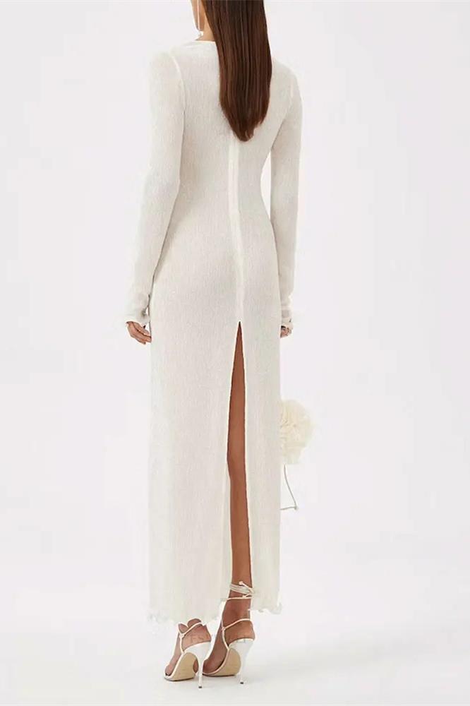 Trista – Maxikleid aus Polyester mit V-Ausschnitt und Schlitz