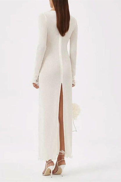 Trista – Maxikleid aus Polyester mit V-Ausschnitt und Schlitz