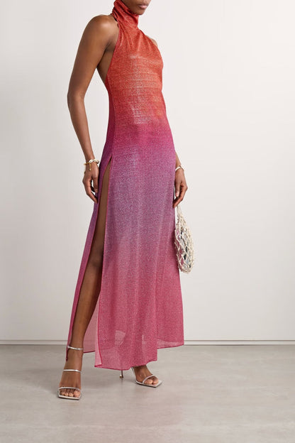 Orangefarbenes Lumière-Maxikleid von Oséree